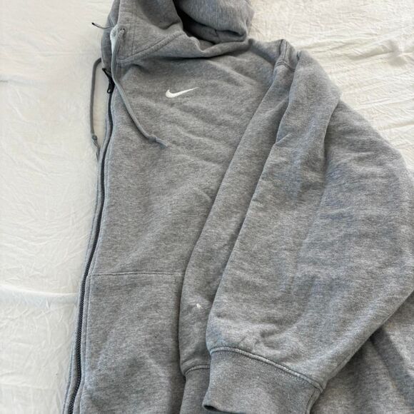 NIKE Zip Up Oversized Drop Shoulder Large Swoosh Everyday Men's Grey Hoodie - Picture 3 of 3